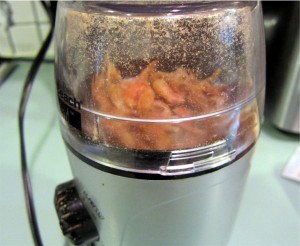 Dried shrimp in coffee grinder